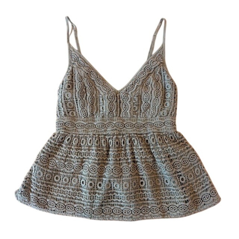 Abercrombie & Fitch Crochet Babydoll Cami Tank Olive Green Earthy Boho Cottage S